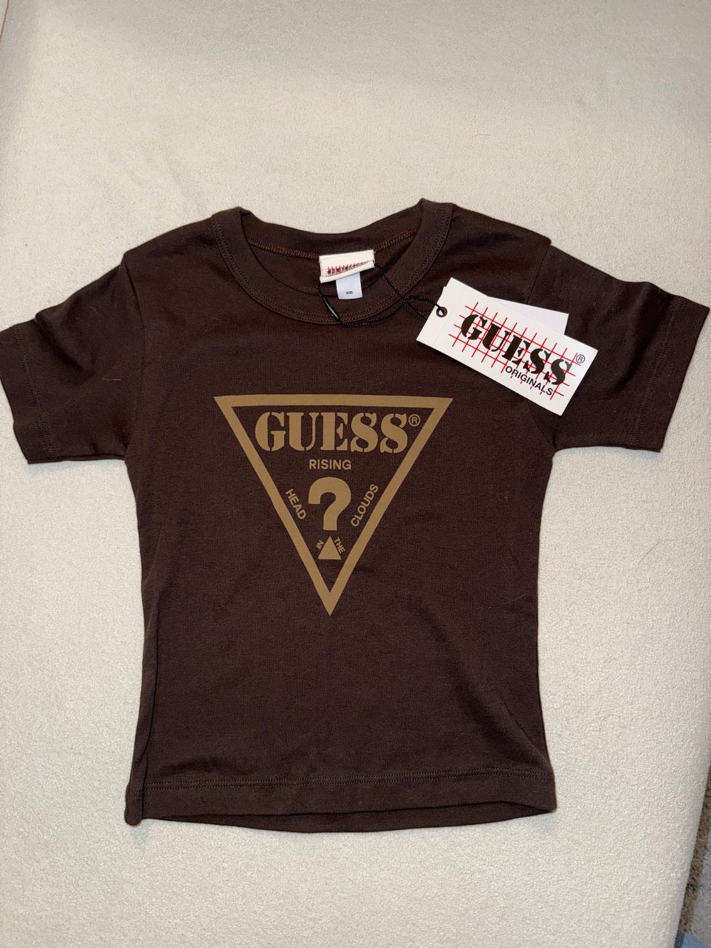 GUESS Brown Short Sleeve Logo Tee with Gold Triangle
